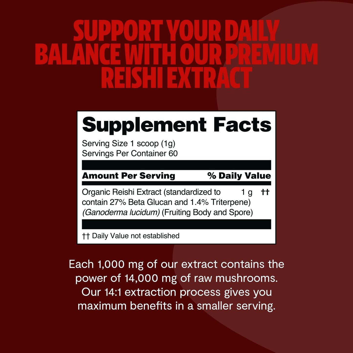 FreshCap Mushrooms Reishi Powder — 14,000mg Organic Dual-Extract, 60 Servings