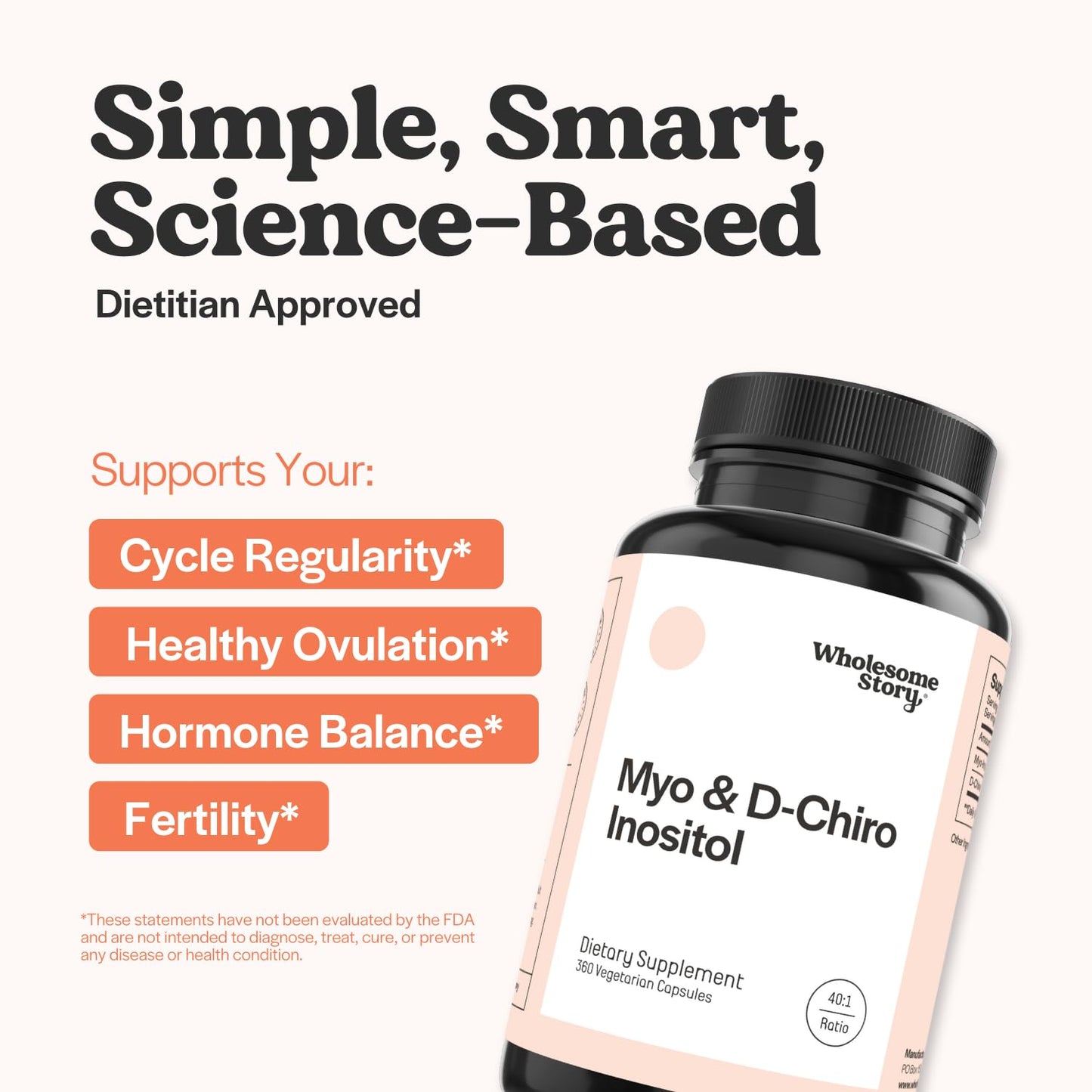 Wholesome Story Myo-Inositol & D-Chiro Inositol - 40:1 Ratio, Hormonal Balance, Ovarian Health | 90 Servings