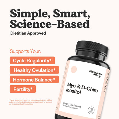 Wholesome Story Myo-Inositol & D-Chiro Inositol - 40:1 Ratio, Hormonal Balance, Ovarian Health | 90 Servings
