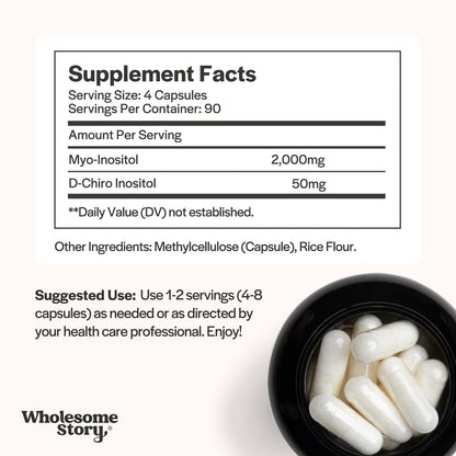 Wholesome Story Myo-Inositol & D-Chiro Inositol - 40:1 Ratio, Hormonal Balance, Ovarian Health | 90 Servings
