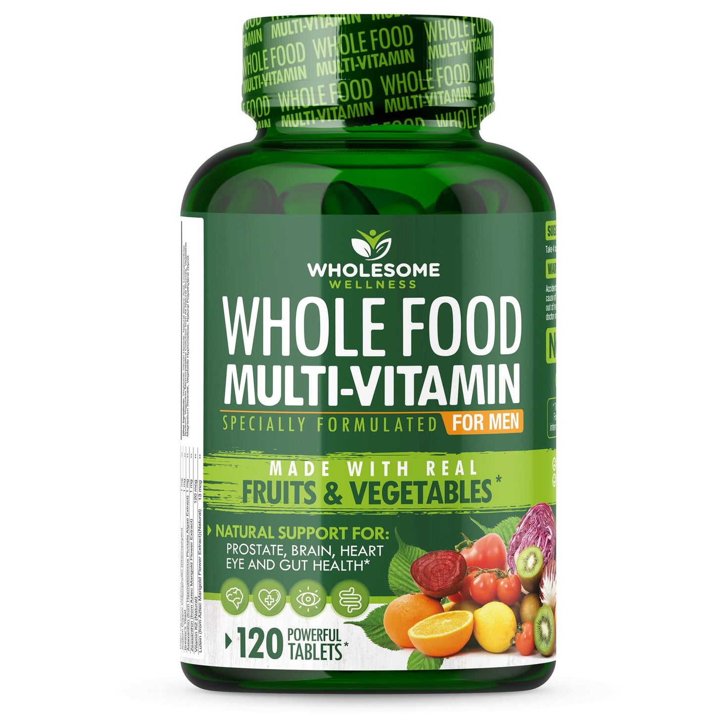 Wholesome Wellness Whole Food Multivitamin for Men – Vegan, Non-GMO, 120 Tablets