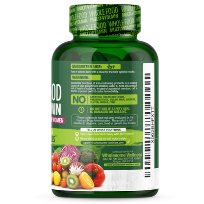 Wholesome Wellness Whole Food Multivitamin for Women - Natural Vitamins, Minerals, Organic Extracts - 120 Tablets