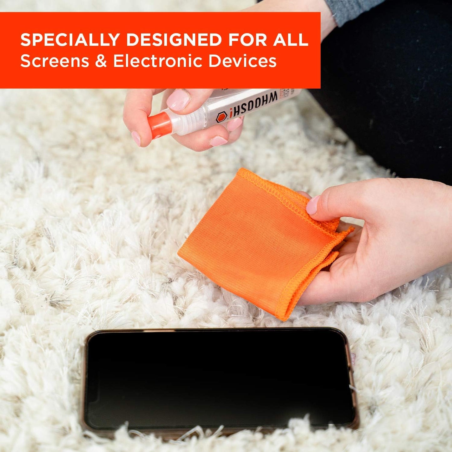 WHOOSH! Screen Shine Go 2-Pack – 2 x 1 oz Refillable Screen Cleaners with Microfiber Cloths | TSA-Approved