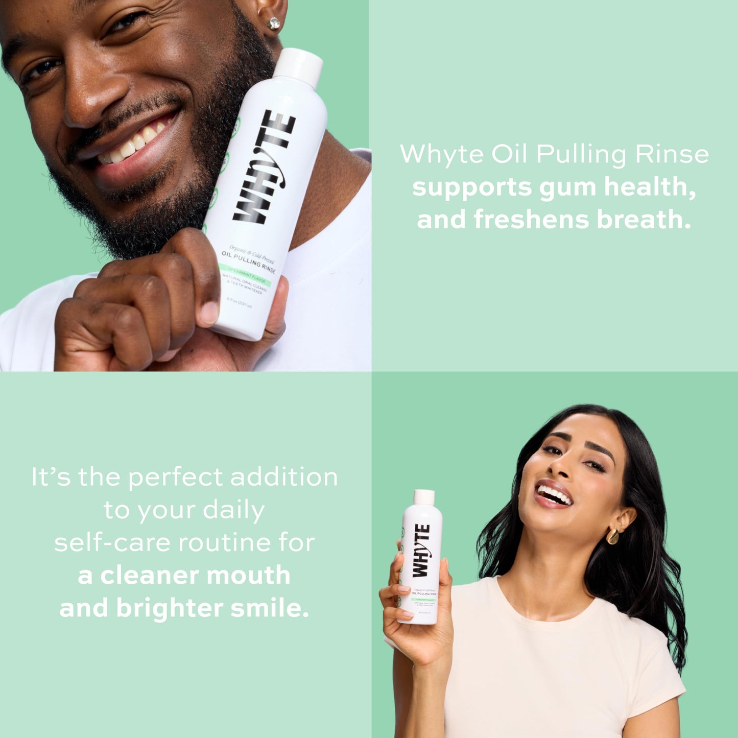 Whyte Coconut Oil Pulling Mouthwash – Teeth Whitening & Gum Health (Spearmint)
