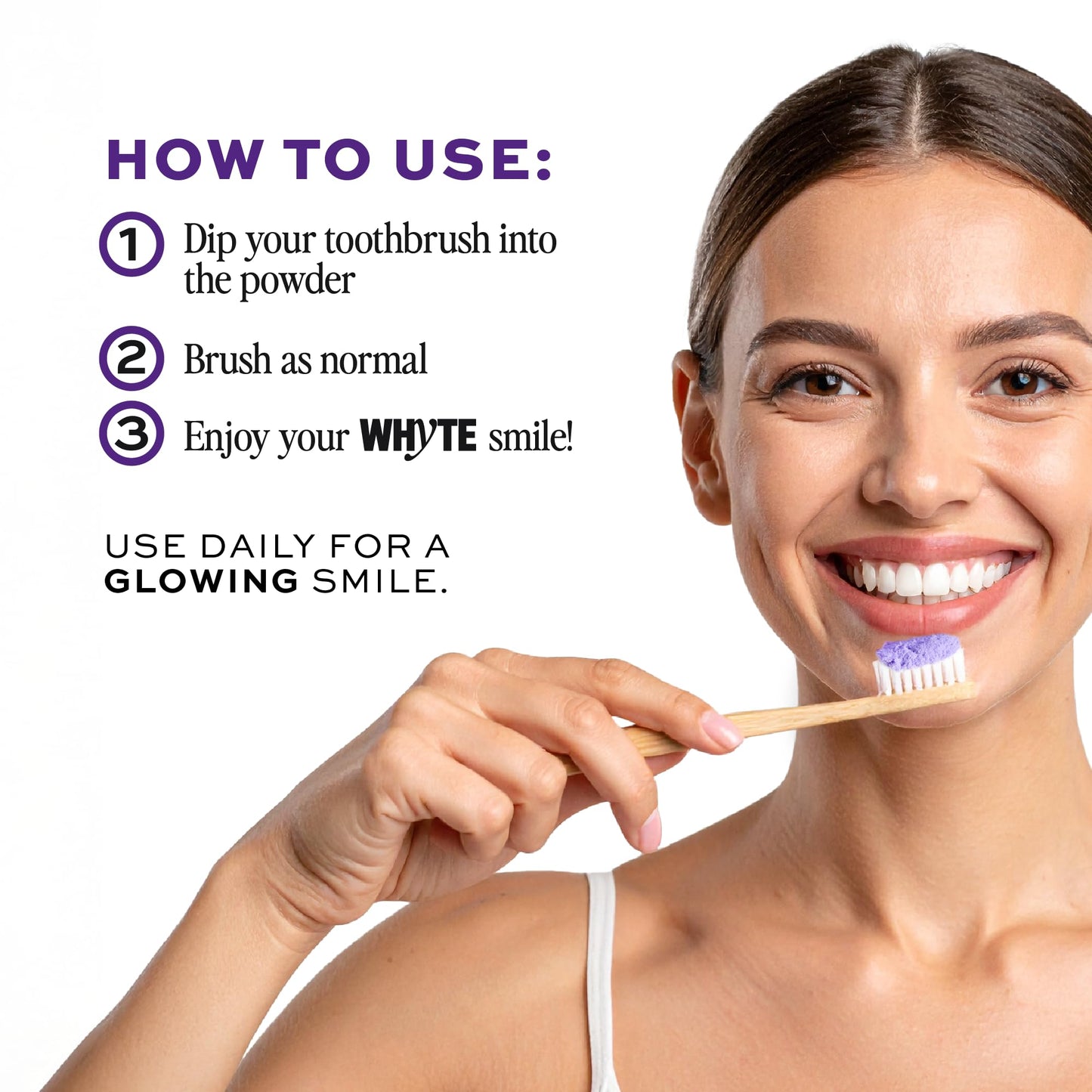 Whyte Purple Teeth Whitening Powder for Sensitive Teeth – Mint Flavor