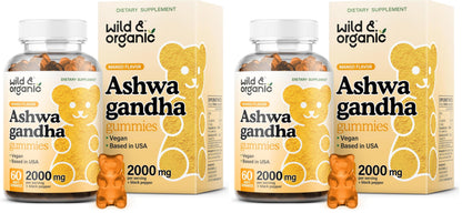 Wild & Organic Ashwagandha Gummies 2000mg – Mood Support Supplement (Pack of 2, 60 Vegan Chews)
