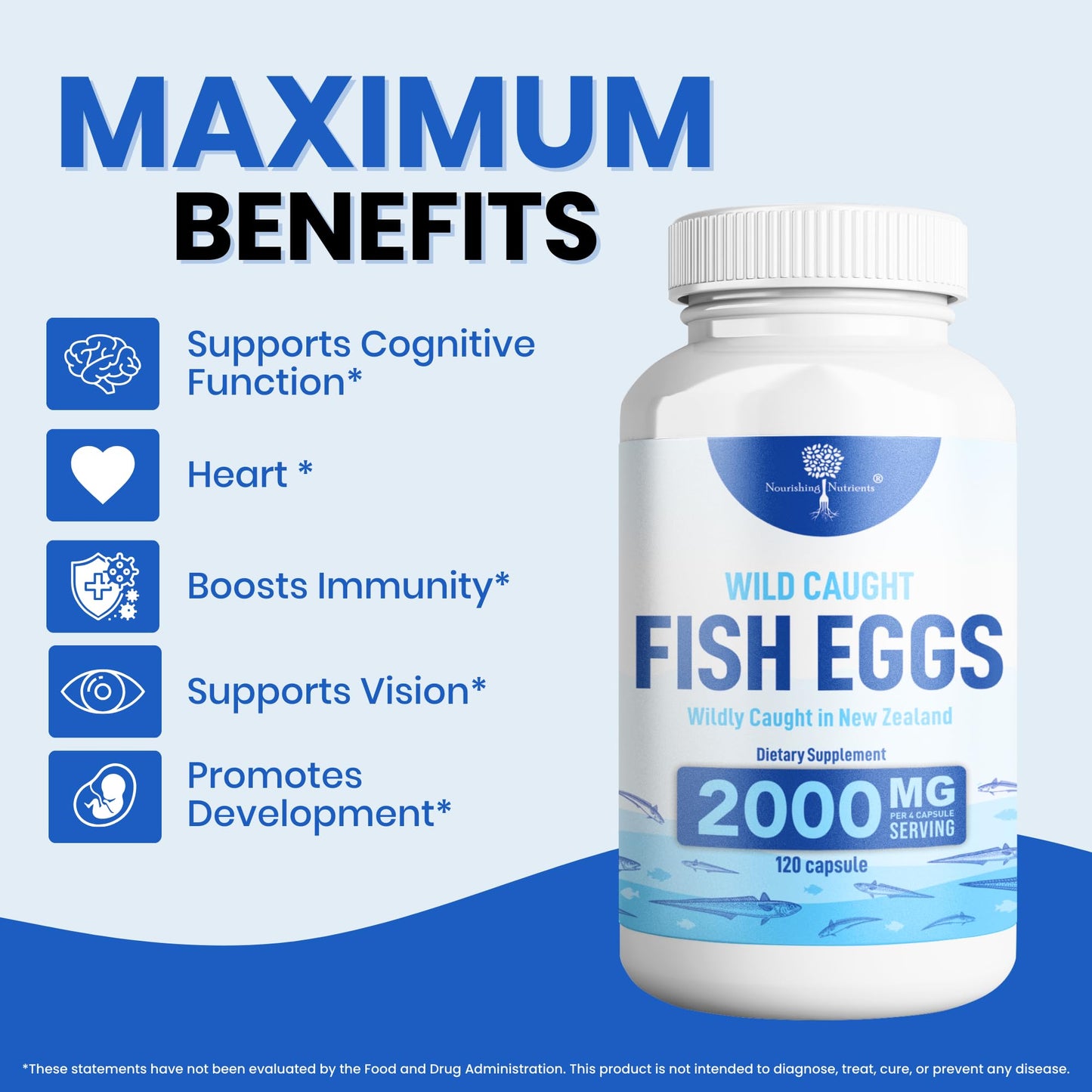 Wild Caught Fish Eggs 2,000mg – Omega-3-6-9 for Eye, Brain & Immunity