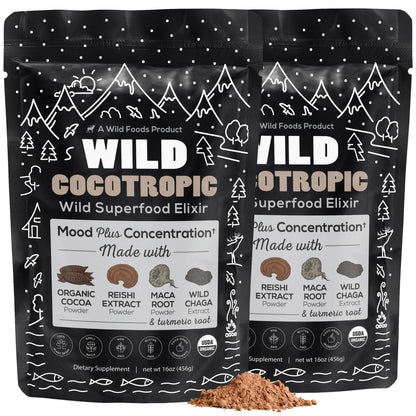 Wild Cocotropic Organic Mushroom Cocoa Mix - Sugar Free, Keto & Paleo (2x16oz)