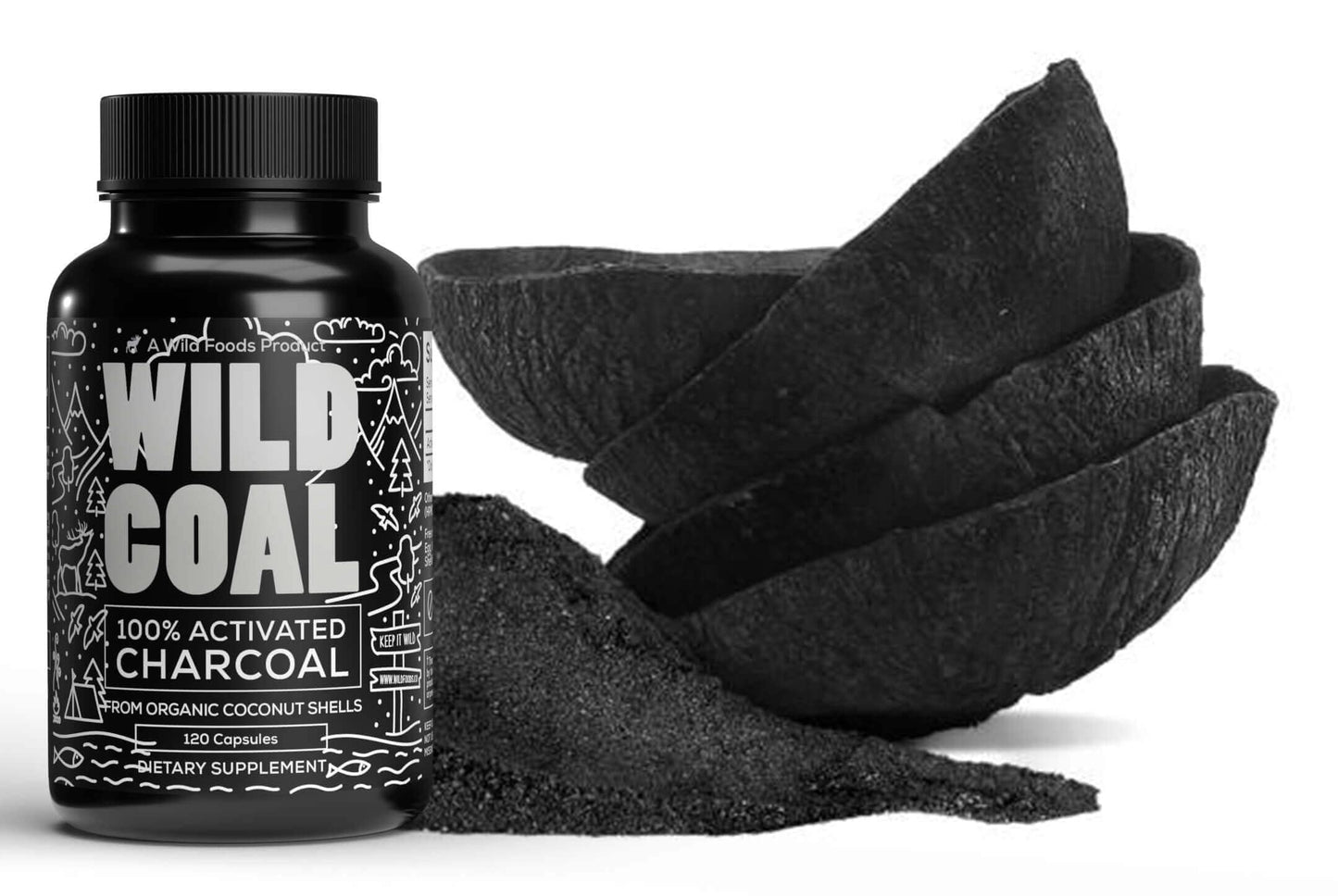Wild Foods Activated Charcoal Capsules | 100% Organic Coconut Shells | USA Made & Lab Tested Detox Pills (Three Bottles - 120 Capsules)
