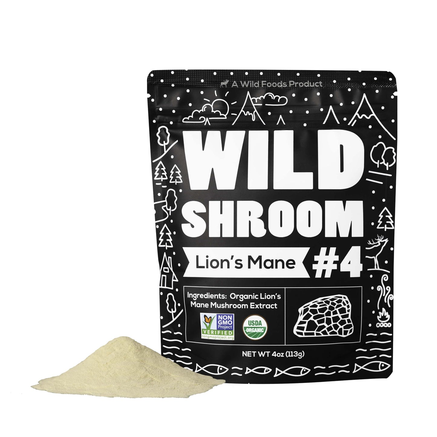 Wild Foods Lions Mane Powder 10:1 Organic Mushroom Extract – 4 oz Pack of 2 | Brain Health & Focus