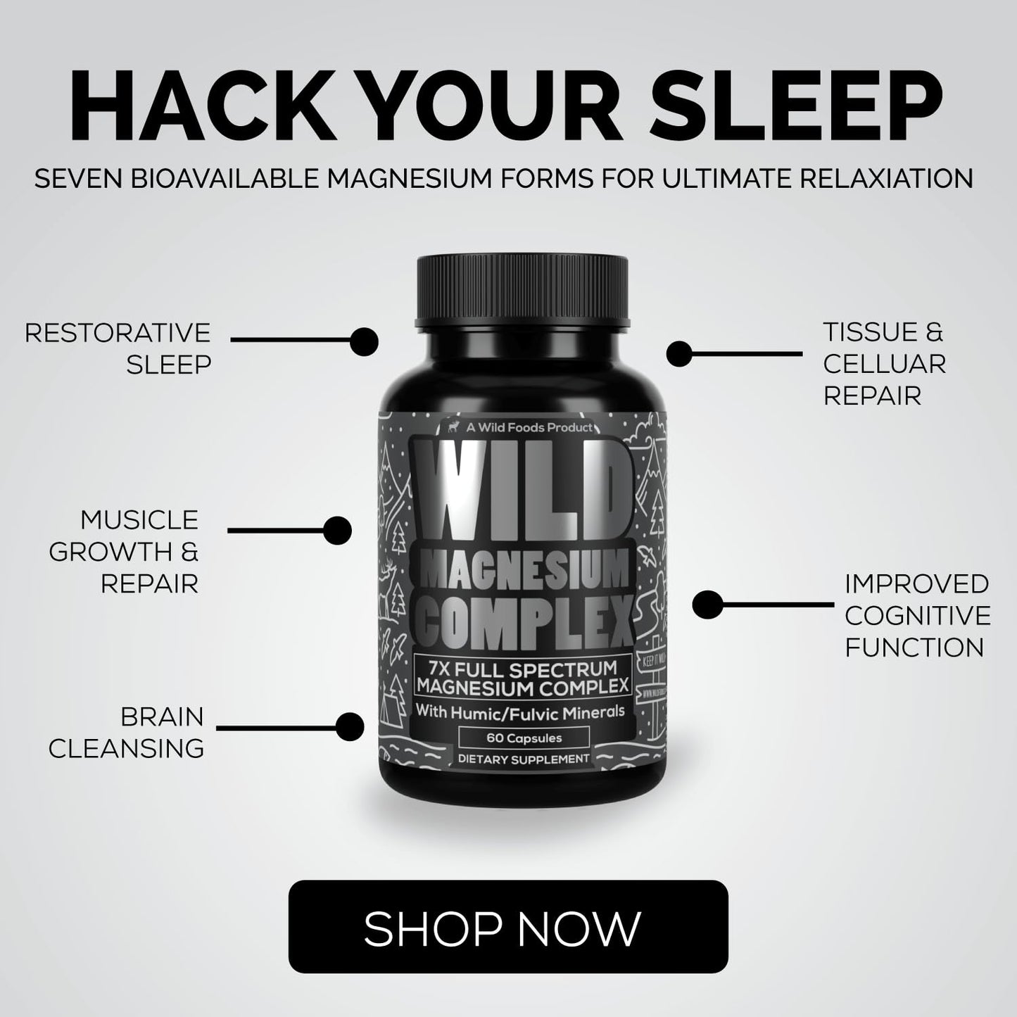 Wild Foods Wild Magnesium Complex – 7 Forms in One, 450 mg per Capsule, 90 Capsules (Pack of 2)