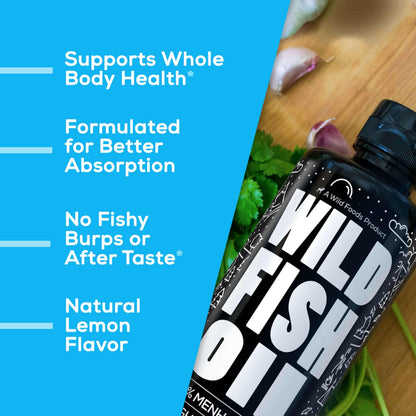 Wild Foods Liquid Omega-3 Fish Oil Lemon 16 oz (2 pk) – Burpless, Odorless, Non-GMO