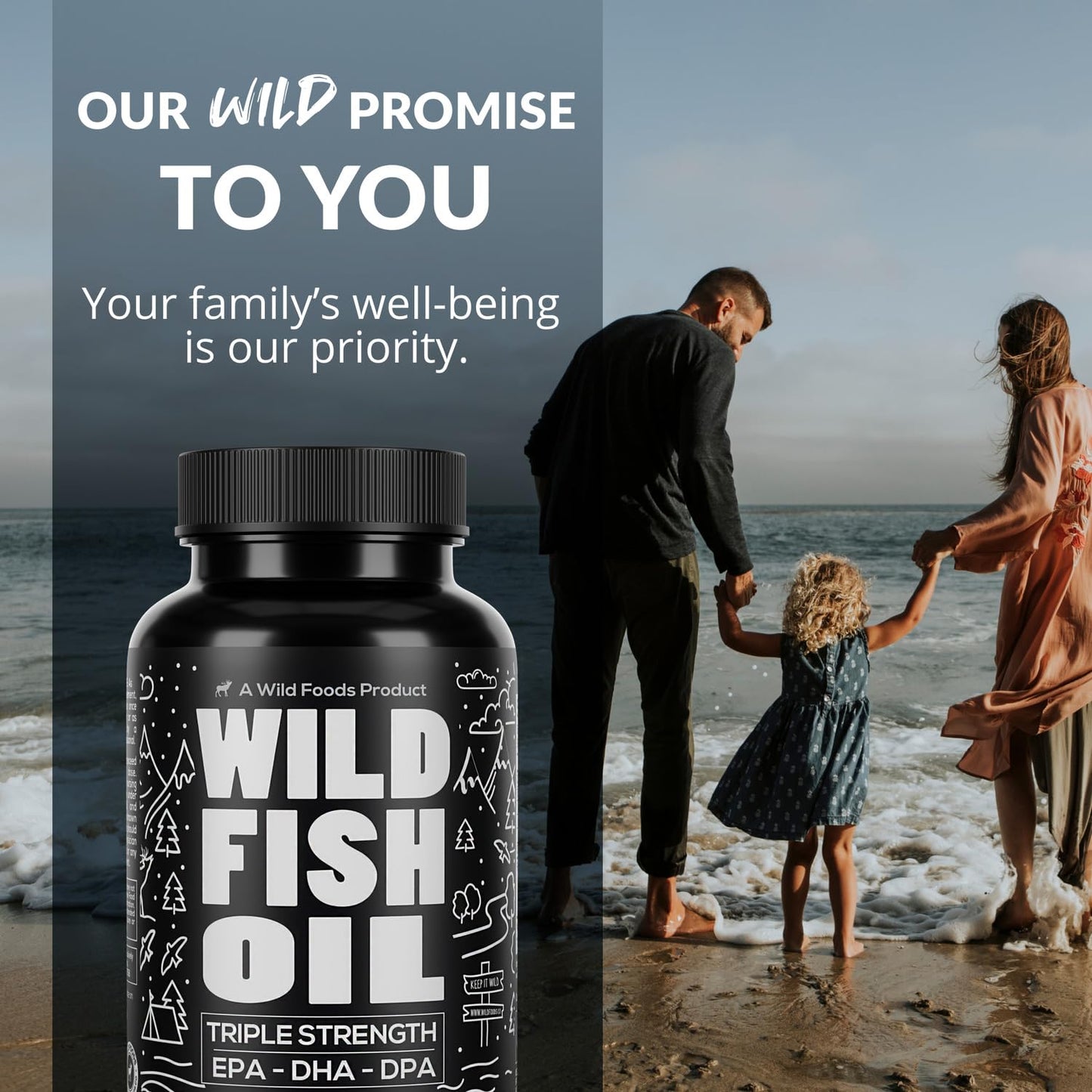 Wild Foods Omega-3 Fish Oil Supplement 120 Capsules (2 pk) – Burpless, Odorless, Non-GMO | DPA, DHA, EPA Triple Strength
