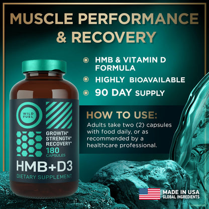 WILD FUEL HMB + Vitamin D3 Capsules – 360 Caps, 1,000–3,000 mg HMB