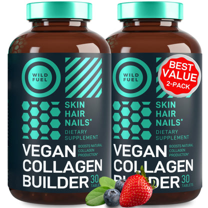 WILD FUEL Vegan Collagen Booster Tablets — Cruelty-Free Plant-Based Support for Skin, Hair & Nails (2-Pack)