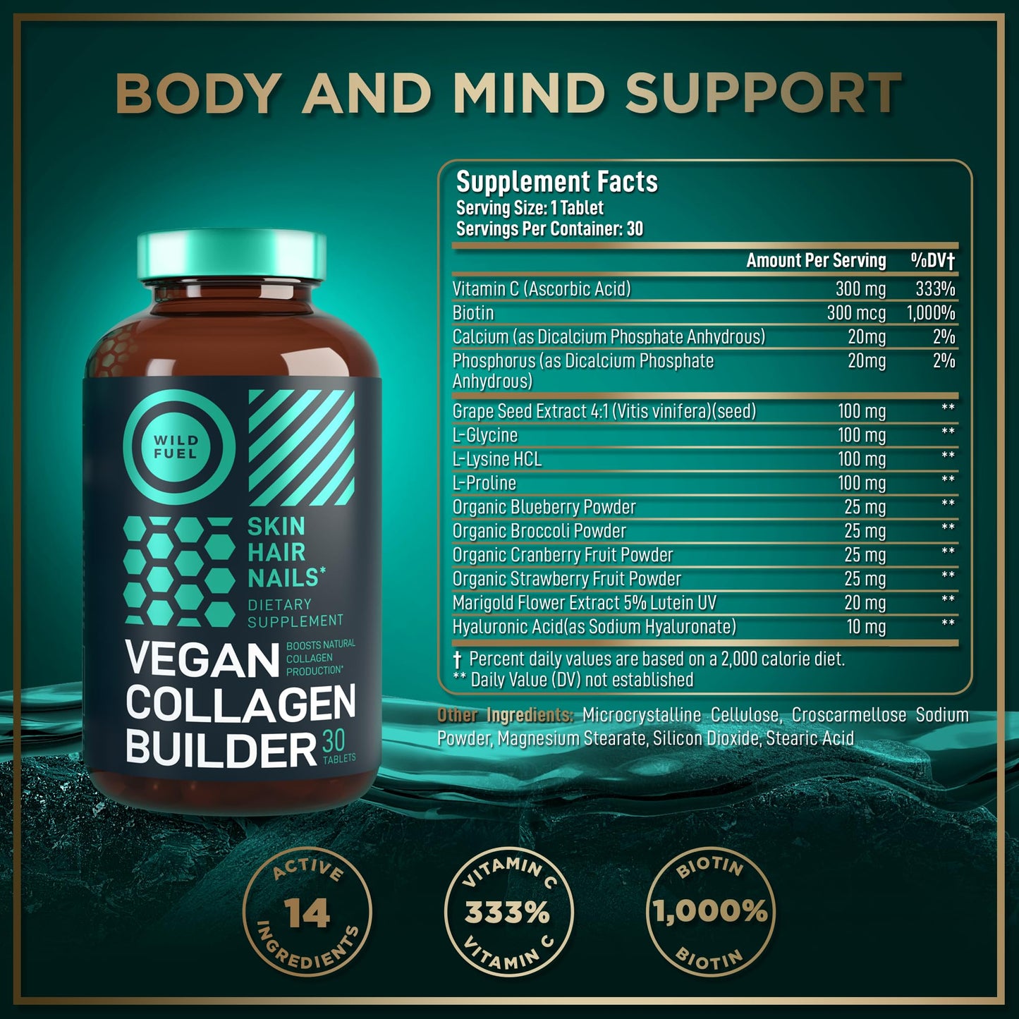 WILD FUEL Vegan Collagen Booster Tablets — Cruelty-Free Plant-Based Support for Skin, Hair & Nails (2-Pack)
