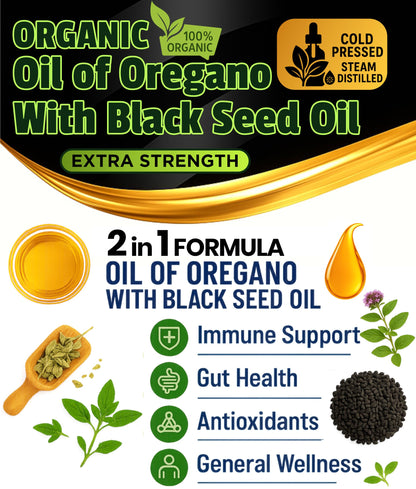 SUPERIOR FULVIC HUMIC X935 – Oil of Oregano with Black Seed Oil Drops, 400 Servings, 2-in-1 Organic Liquid