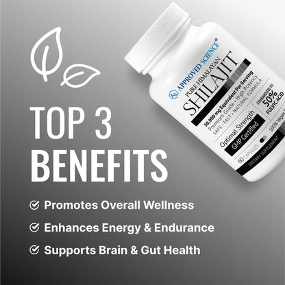Approved Science Pure Himalayan Shilajit - 50% Fulvic Acid - 30:1 Extract - 60 Vegan Capsules | High-Potency Supplement