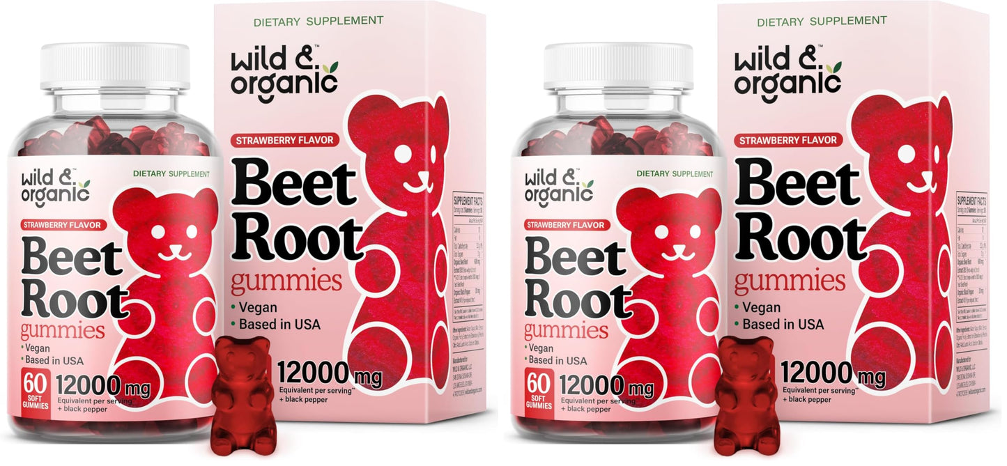 Wild & Organic Beet Root Gummies 12000 mg – 60-Count Pectin-Based Chews (Pack of 2)