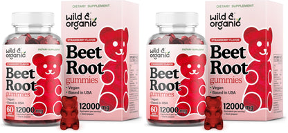 Wild & Organic Beet Root Gummies 12000 mg – 60-Count Pectin-Based Chews (Pack of 2)