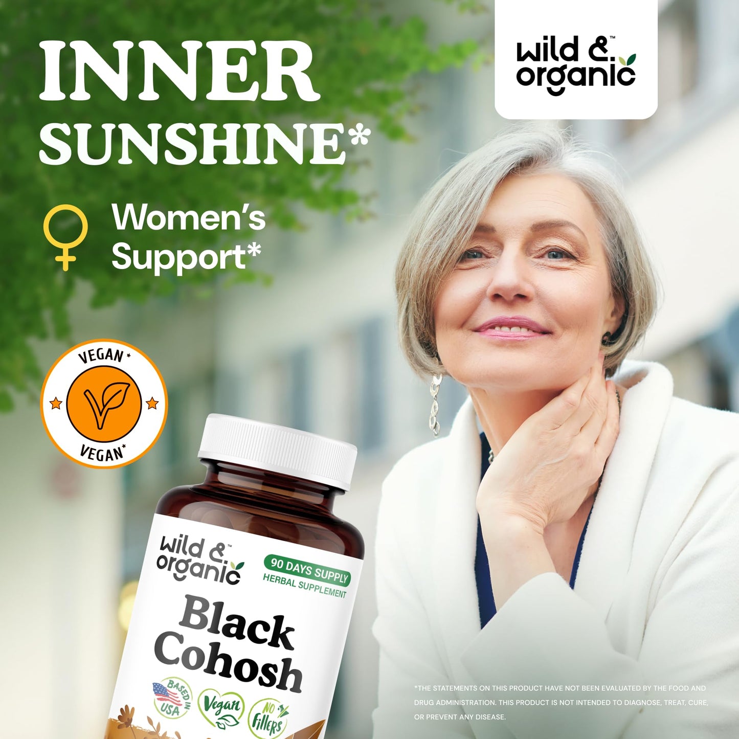 Wild & Organic Black Cohosh for Women Capsules 540 mg | Vegan, Non-GMO | 90-Count