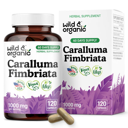 Wild & Organic Caralluma Fimbriata Capsules 1000 mg – Vegan, No Fillers | 120 Count