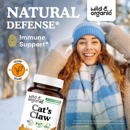 Wild & Organic Cat's Claw 1000 mg - Immune Support | Vegan, Non-GMO | 60 Count
