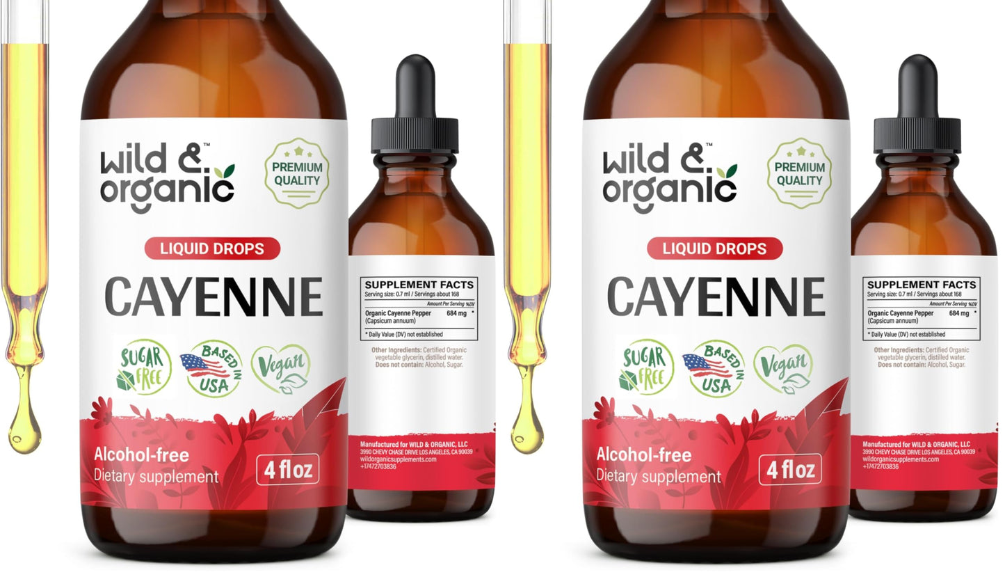 Wild & Organic Cayenne Pepper Tincture - Digestive Support, 4 oz x 2 - Vegan, Alcohol-Free
