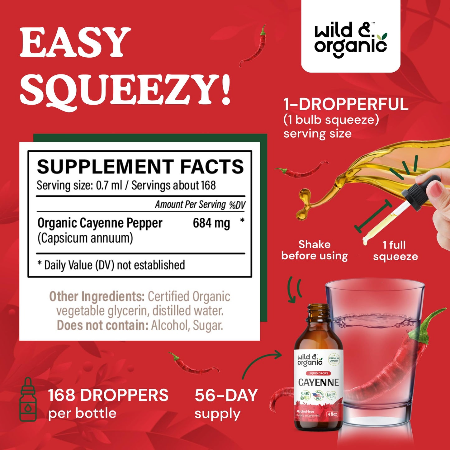Wild & Organic Cayenne Pepper Tincture - Digestive Support, 4 oz x 2 - Vegan, Alcohol-Free