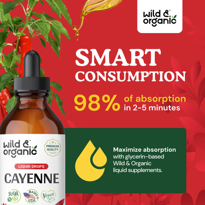 Wild & Organic Cayenne Pepper Tincture - Digestive Support, 4 oz x 2 - Vegan, Alcohol-Free