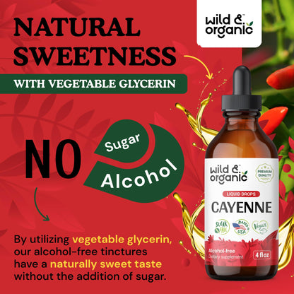 Wild & Organic Cayenne Pepper Tincture - Digestive Support, 4 oz x 2 - Vegan, Alcohol-Free