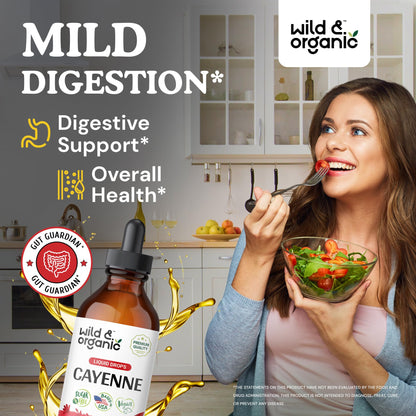 Wild & Organic Cayenne Pepper Tincture - Digestive Support, 4 oz x 2 - Vegan, Alcohol-Free