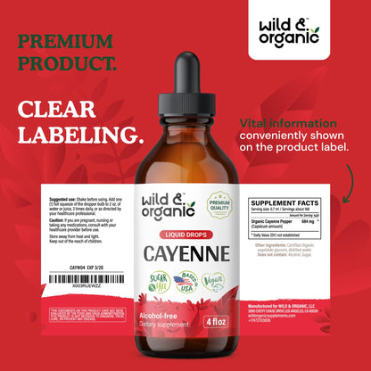 Wild & Organic Cayenne Pepper Tincture - Digestive Support, 4 oz x 2 - Vegan, Alcohol-Free