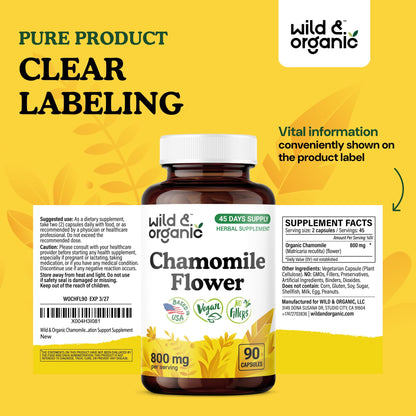 Wild & Organic Chamomile Capsules 800 mg – Relaxation & Digestive Support (90 Count)