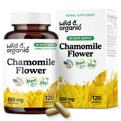 Chamomile Extract Capsules 800 mg - Wild & Organic - Relaxation & Digestive Support - Vegan, Non-GMO - 120 Count