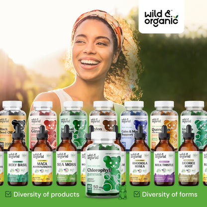 Wild & Organic Chlorophyll Gummies 50mg - Detox Cleanse, Vegan & Non-GMO, 60 Chews (Pack of 2)