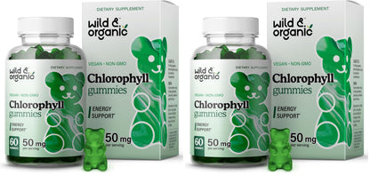 Wild & Organic Chlorophyll Gummies 50mg - Detox Cleanse, Vegan & Non-GMO, 60 Chews (Pack of 2)