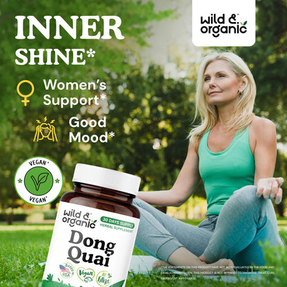 Wild & Organic Dong Quai Capsules for Women - 1000 mg, 60 Count, Vegan