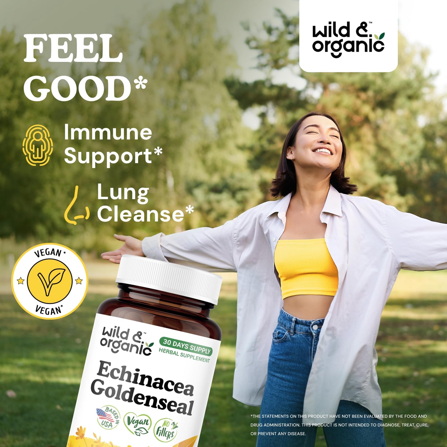 Wild & Organic Echinacea + Goldenseal Capsules – Immune & Lung Support | 60 Count