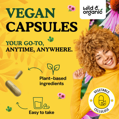 Wild & Organic Echinacea + Goldenseal Capsules – Immune & Lung Support | 60 Count