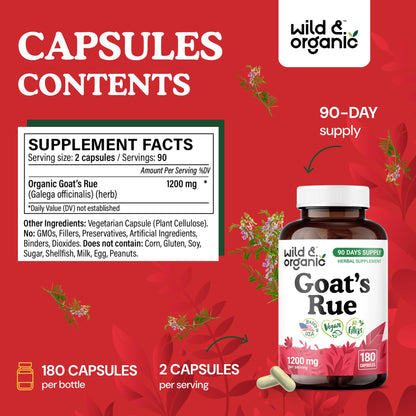 Wild & Organic Goat's Rue Capsules 1200 mg – Lactation Support, Vegan, 90-Day Supply