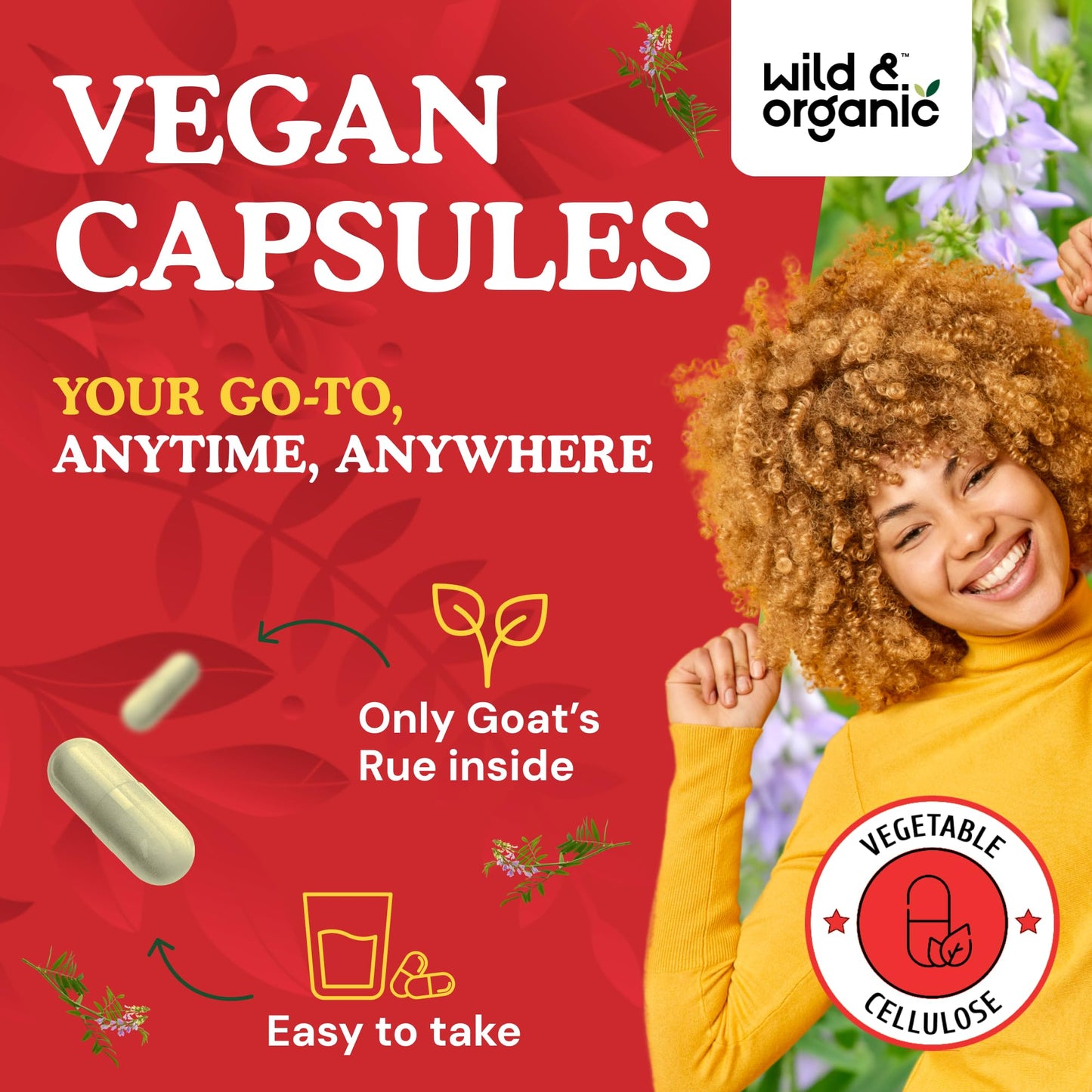 Wild & Organic Goat's Rue Capsules 1200 mg – Lactation Support, Vegan, 90-Day Supply