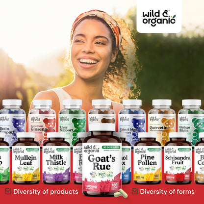 Wild & Organic Goat's Rue Capsules 1200 mg – Lactation Support, Vegan, 90-Day Supply