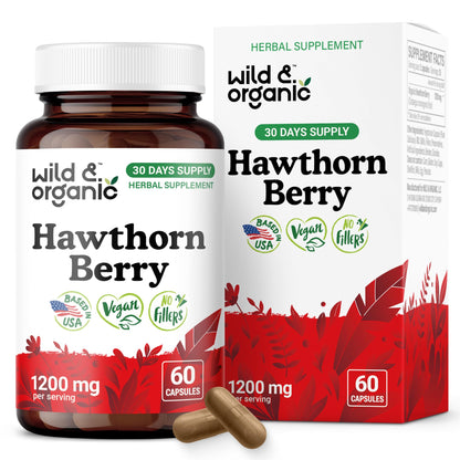 Wild & Organic Hawthorn Berry Capsules 1200 mg – 60 Count | Overall Support, Vegan, Non-GMO