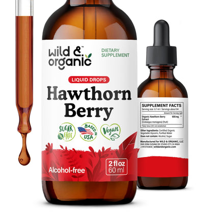 Wild & Organic Hawthorn Berry Extract Drops 600 mg | Vegan, Alcohol-Free | 2 oz