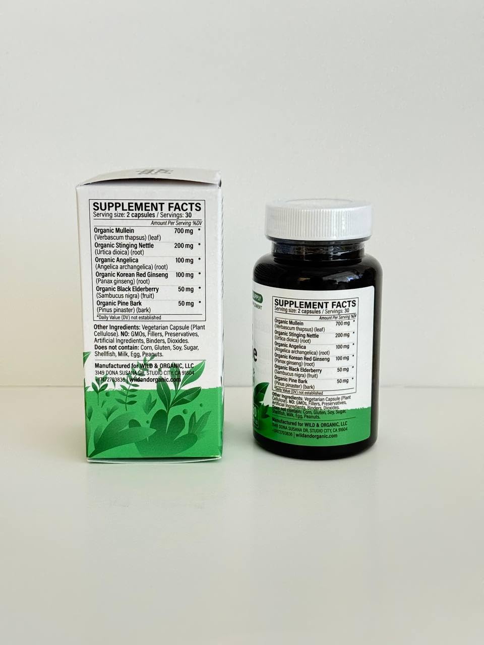 Wild & Organic Lung Cleanse Capsules – Vegan Lung Support with Mullein Leaf, Stinging Nettle, Angelica & Korean Panax Ginseng Powder – 60 Count