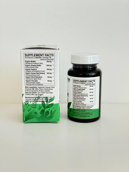 Wild & Organic Lung Cleanse Capsules – Vegan Lung Support with Mullein Leaf, Stinging Nettle, Angelica & Korean Panax Ginseng Powder – 60 Count