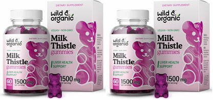 Wild & Organic Milk Thistle Gummies – Liver Detox 1500mg | 60 Vegan Chews (Pack of 2)