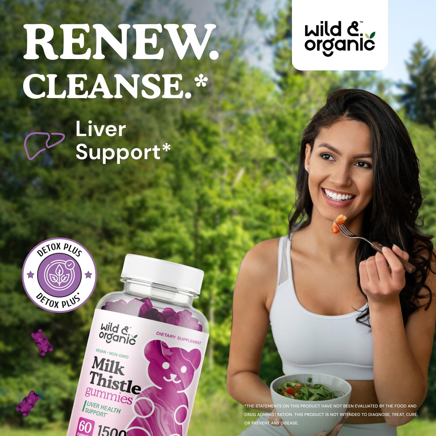 Wild & Organic Milk Thistle Gummies – Liver Detox 1500mg | 60 Vegan Chews (Pack of 2)