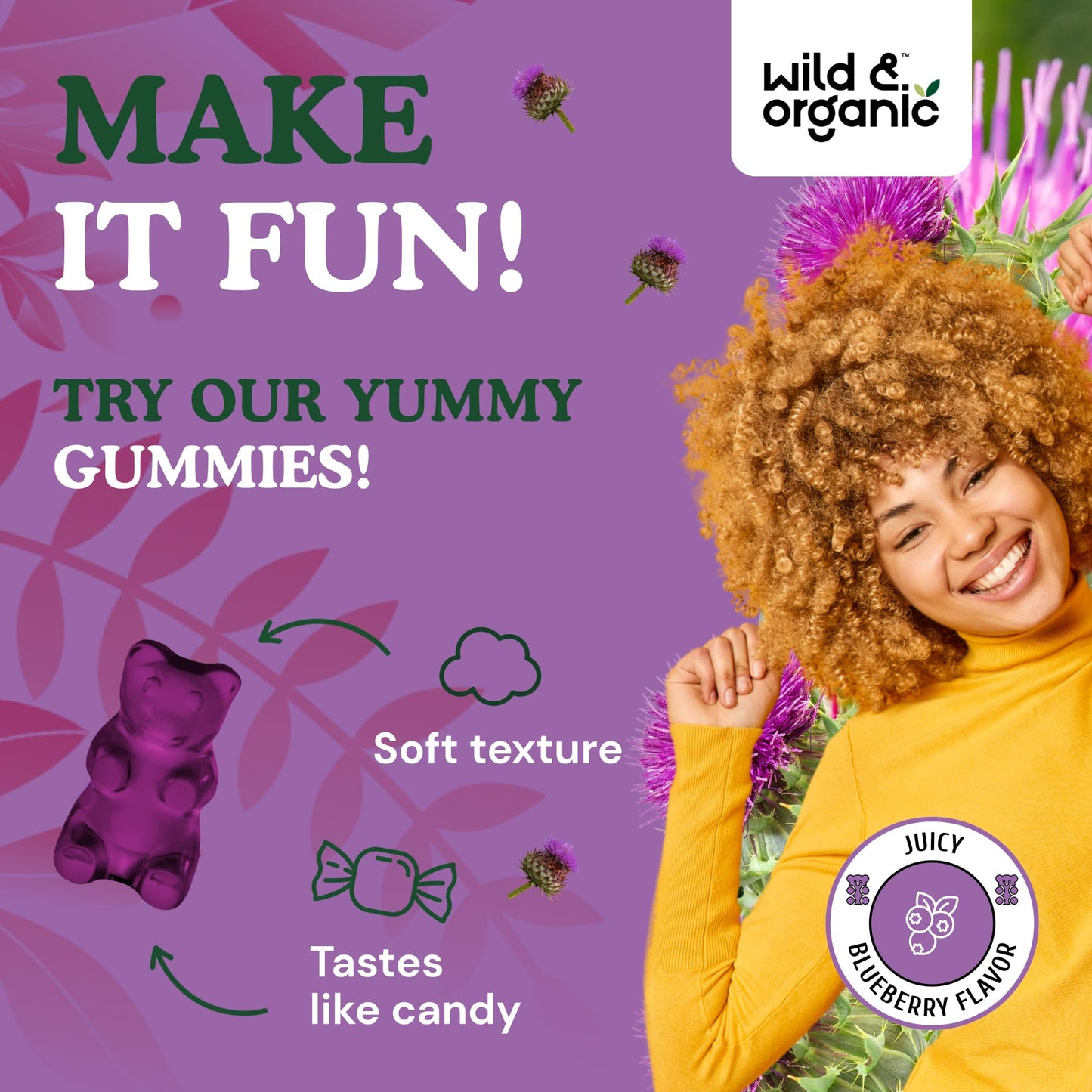 Wild & Organic Milk Thistle Gummies – Liver Detox 1500mg | 60 Vegan Chews (Pack of 2)